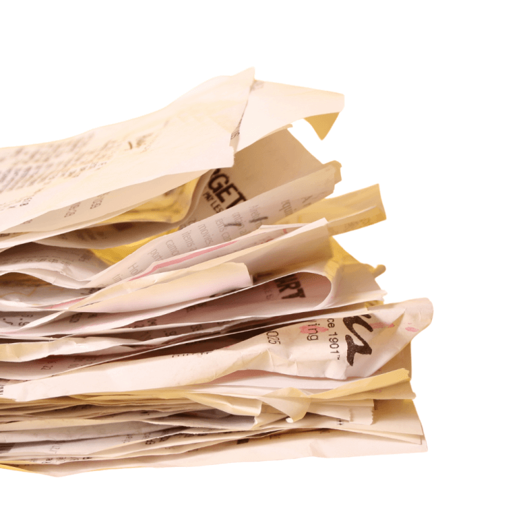 A pile of paper receipts waiting to be processed by craeftig to allocate the jobs