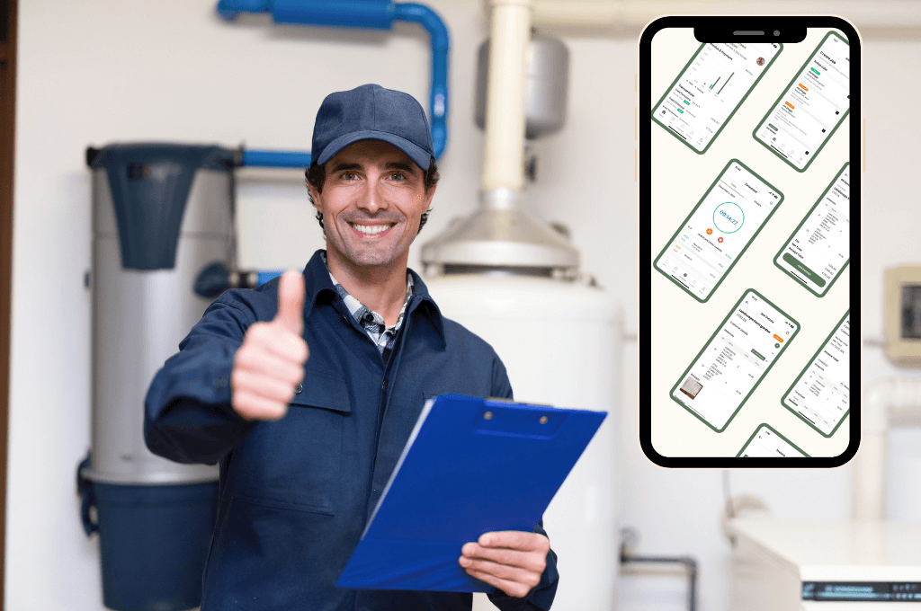 Plumber inspecting a water heater system with Craeftig App