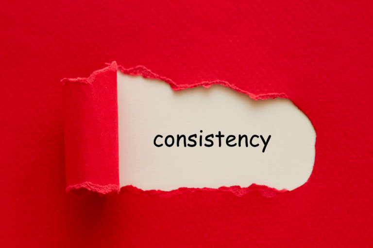 Consistency spelled out with a red background