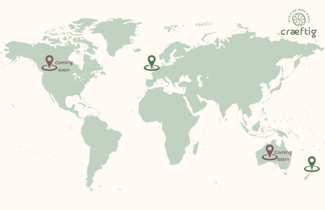 Craeftig App Locations - UK & New Zealand on the World Map